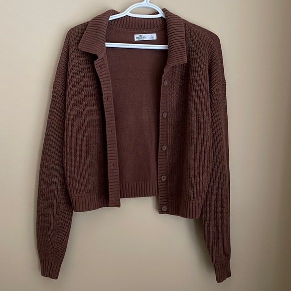 Hollister Brown Easy Crop Polo Cardigan L